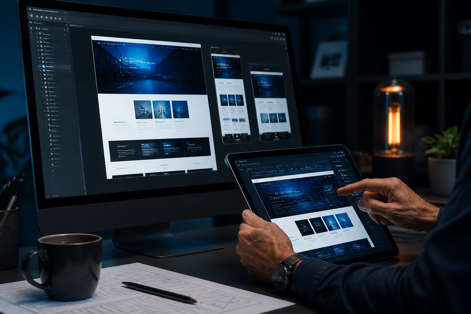 Responsive business website being refined across desktop and tablet screens